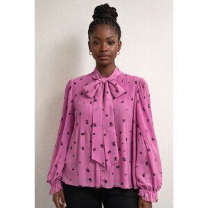Cras Pink Pleated Tie Neck Blouse US 4